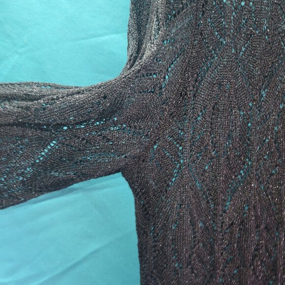 Magaschoni Black Lattice Knit V-Neck Long-Sleeve Sweater Top Womens Size M - Picture 5 of 11